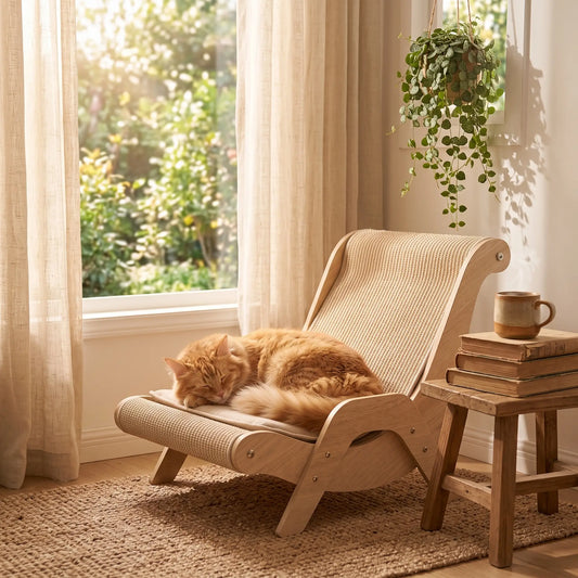 Purrabode Scratch Lounger — Wood & Sisal Cat Scratching Chair