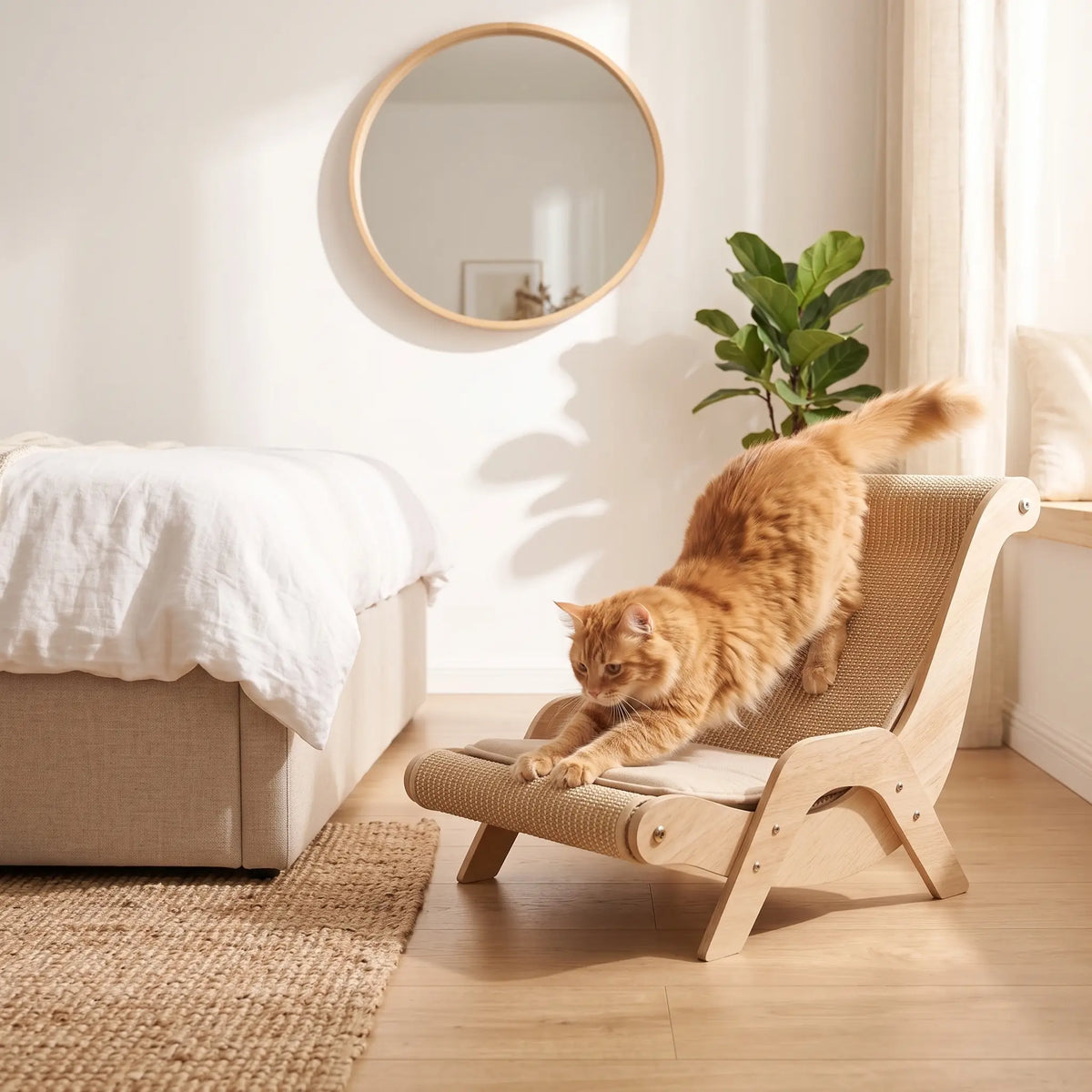 Purrabode Scratch Lounger — Wood & Sisal Cat Scratching Chair