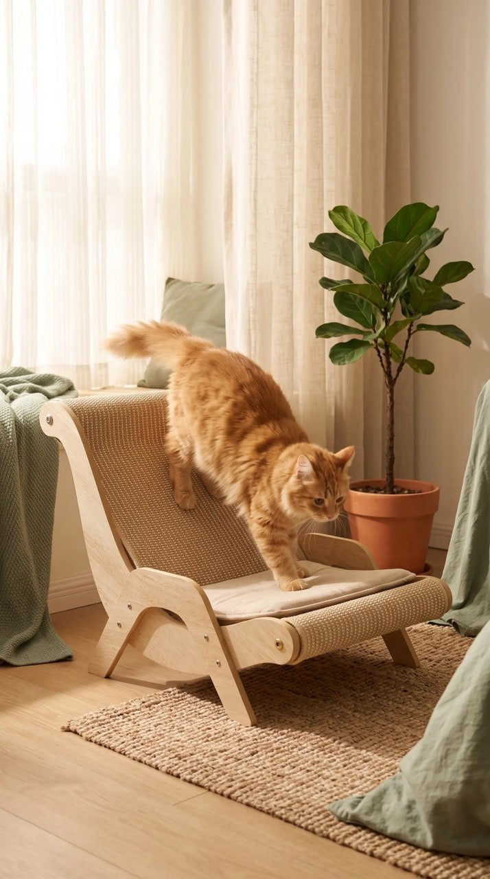 Purrabode Scratch Lounger — Wood & Sisal Cat Scratching Chair